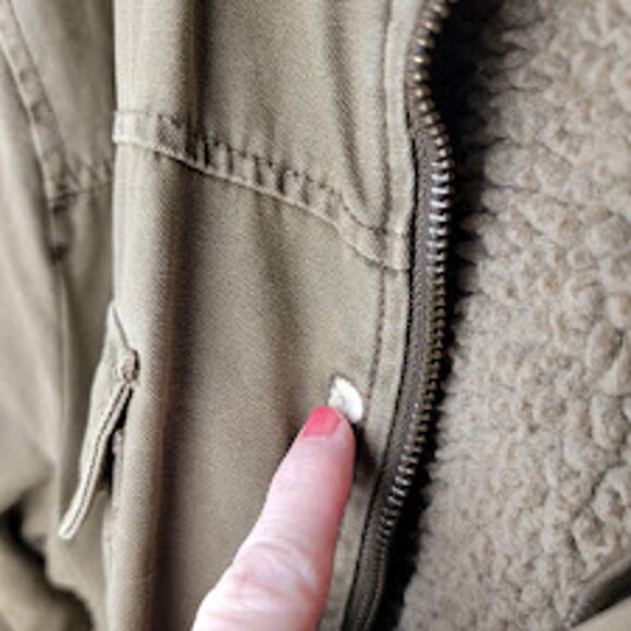 Levi's Sherpa Lined Utility Jacket Men's XL Khaki Green Canvas Zip Outdoor Coat - Picture 7 of 14